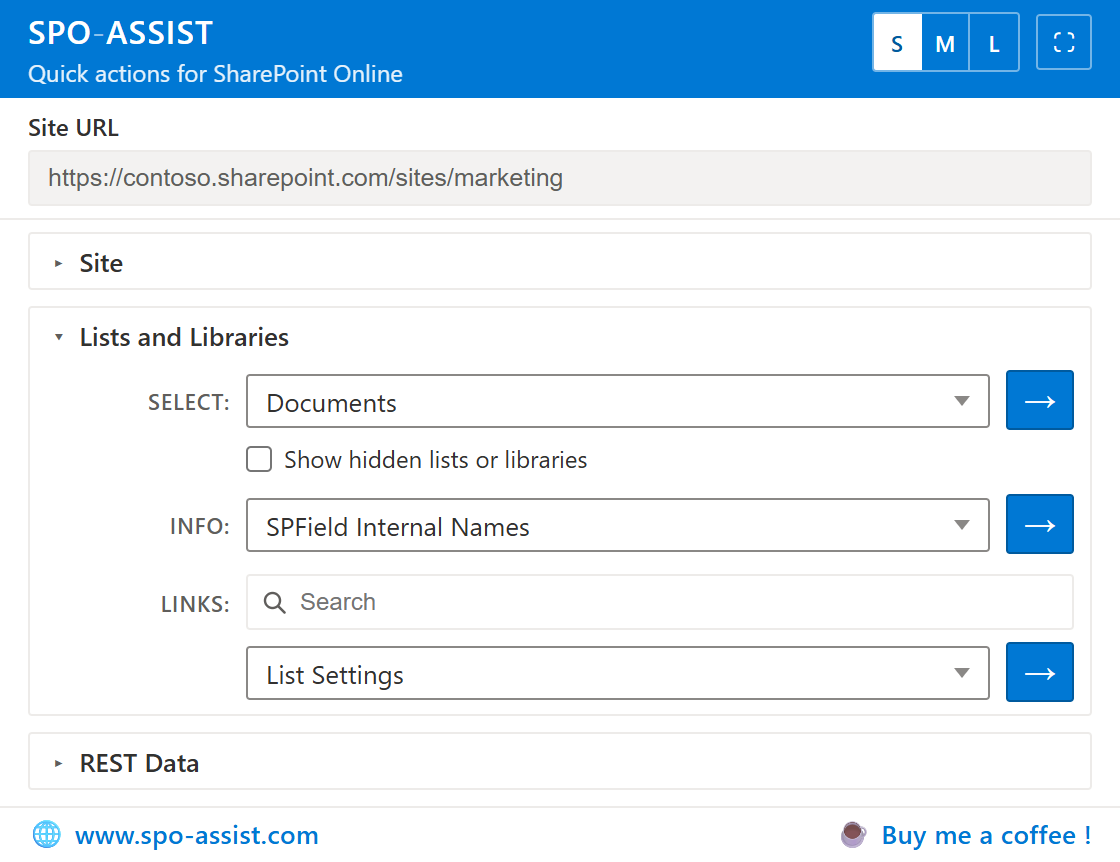 SPO-Assist popup with List actions expanded