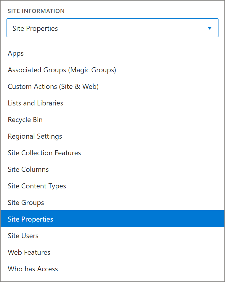 Site Information dropdown listing SharePoint REST reads